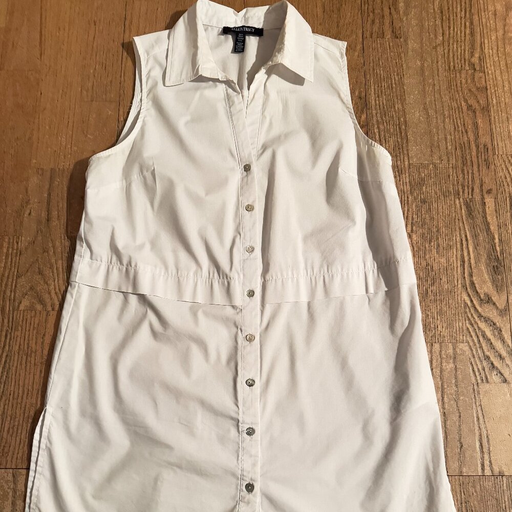 ELLEN TRACY SLEEVELESS DRESS TOP TUNIC SWIM COVER UP WHITE M